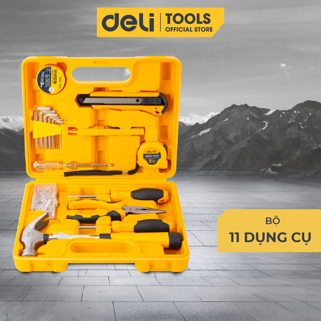Bộ Dụng Cụ Năng Deli 11 Chi Tiết Sử Dụng Sửa Chữa Vật Dụng Gia Đình, Thiết Kế Tiện Dụng, Dễ Dàng Mang Theo DL1018J