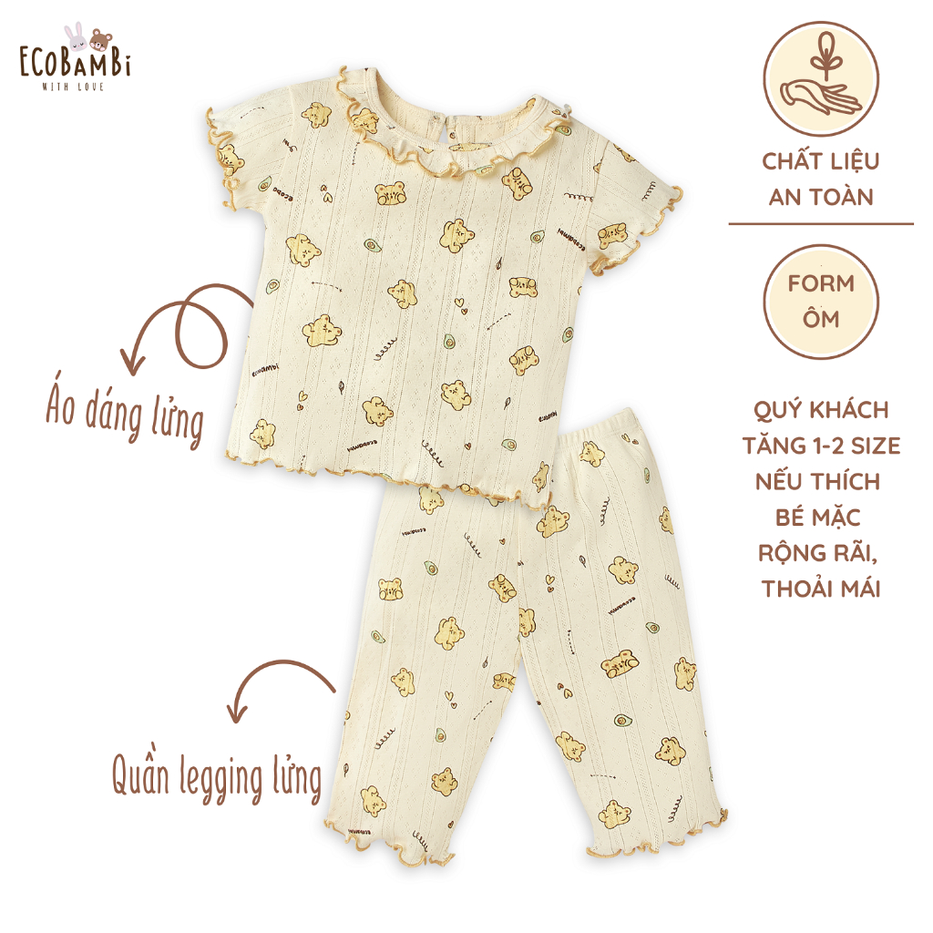 Bộ thun cotton thông hơi Tay Ngắn Bé Gái EcobambiWithLove