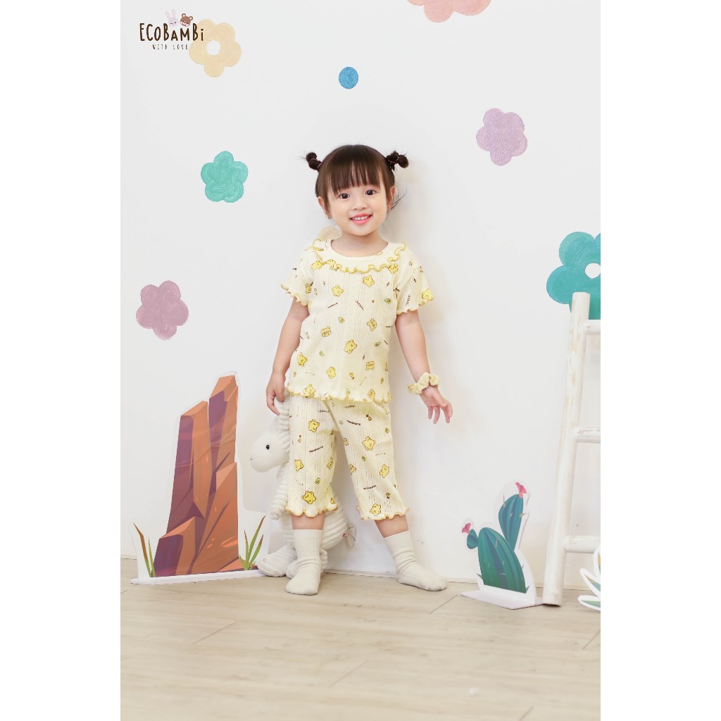 Bộ thun cotton thông hơi Tay Ngắn Bé Gái EcobambiWithLove