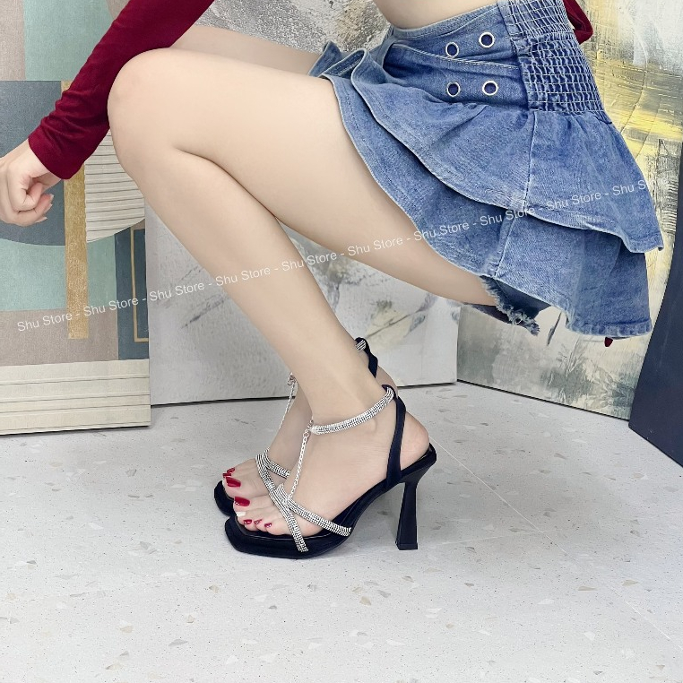Sandal cao gót Shu Store xăng đan đính đá đế cao 7cm và 10cm đi tiệc thời trang nữ xinh xắn cho nàng