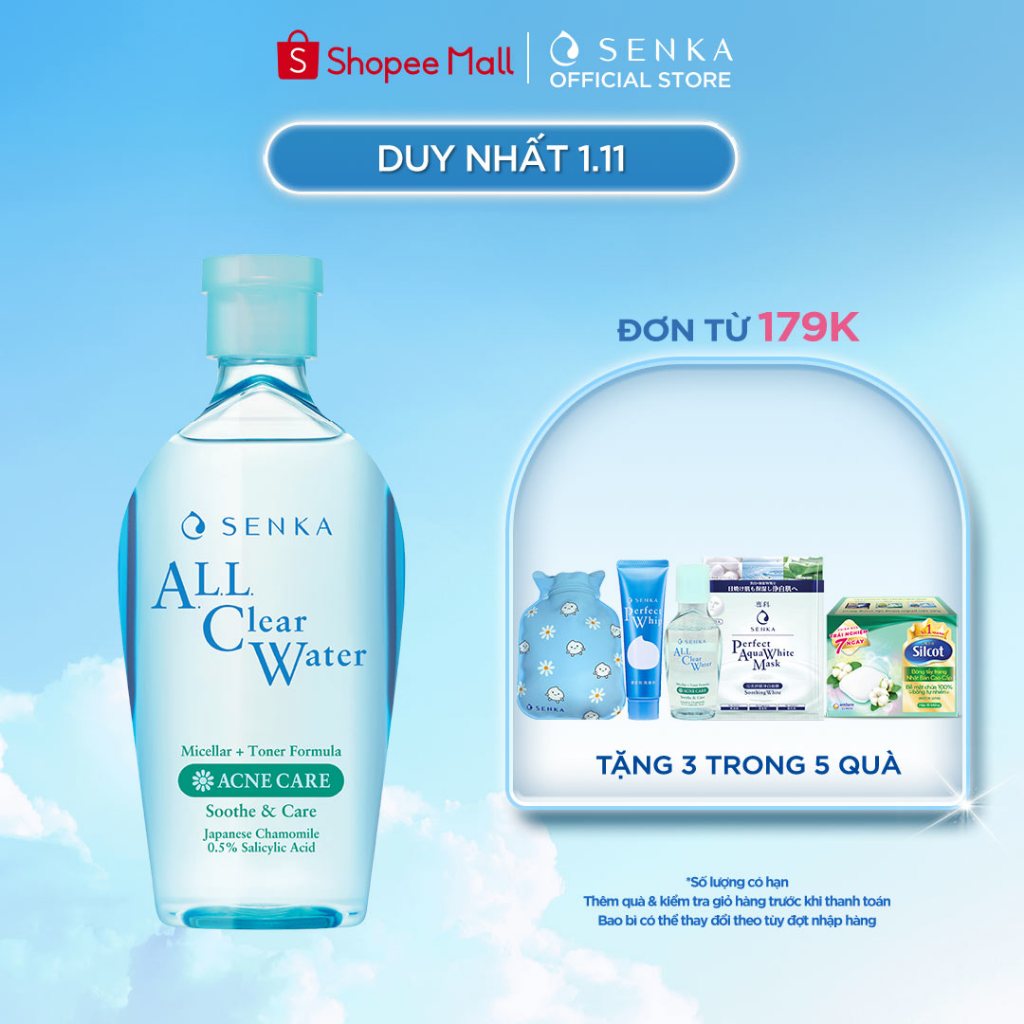 Nước tẩy trang Micellar Ngăn Ngừa Mụn Senka All Clear Water Acne Care 230ml