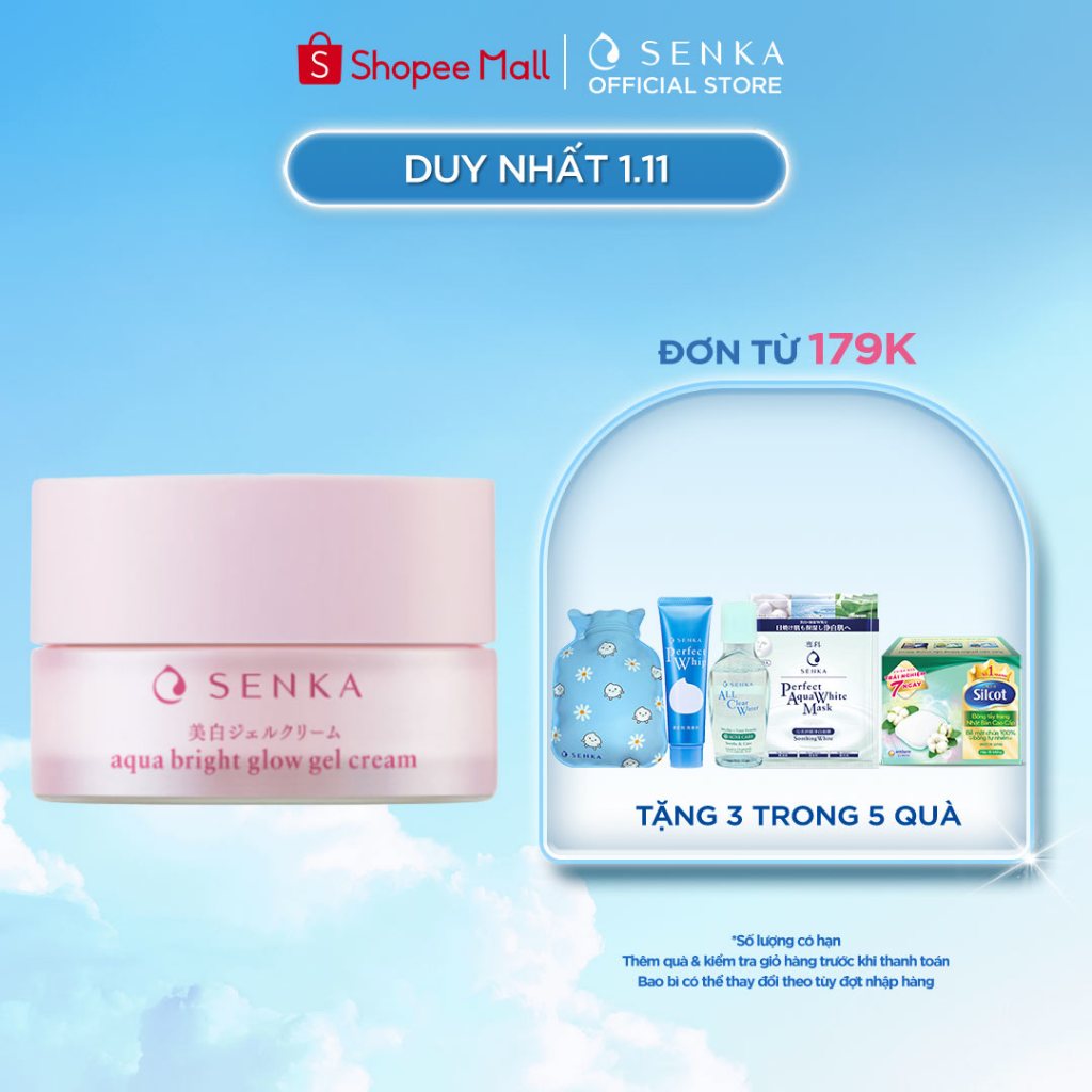 Kem đêm dưỡng trắng hồng - mờ thâm sạm Senka Aqua Bright Glow Gel Cream 50g - Gcode 70407