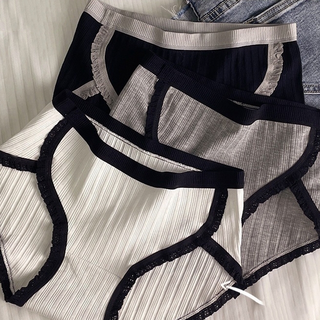 Quần Lót Nữ Cotton Đáy May Kháng Khuẩn, Quần Lót Cotton Viền Ren Cạp Vừa ZANABRA L3288