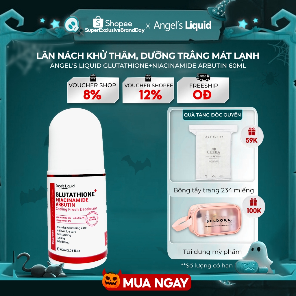 Lăn Nách Khử Thâm, Dưỡng Trắng Mát Lạnh Angel's Liquid Glutathione+Niacinamide Arbutin Cooling Fresh Deodorant 60ml