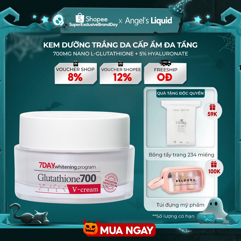 Kem Dưỡng Trắng Da Cấp Ẩm Đa Tầng Angel's Liquid 7 Day Whitening Program Glutathione 700 V-Cream 50ml