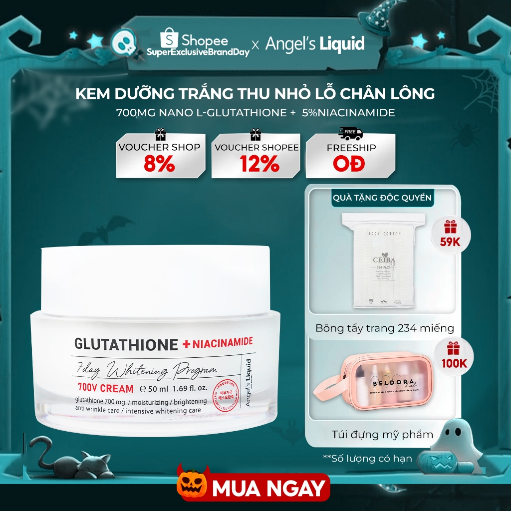 Kem Dưỡng Trắng Se Khít Lỗ Chân Lông Angel's Liquid Glutathione + Niacinamide 7Day Whitening Program 700V-Cream 50ml