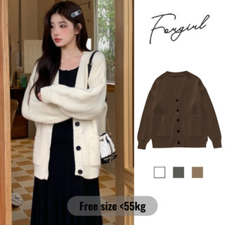 Áo khoác len cardigan Forgirl trơn cổ V phối túi thu đông ấm áp