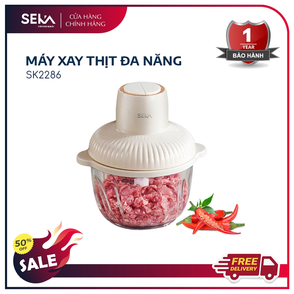 Máy xay thịt mini đa năng SEKA 4 lưỡi cối thuỷ tinh, công suất 500W, bảo hành 12 tháng