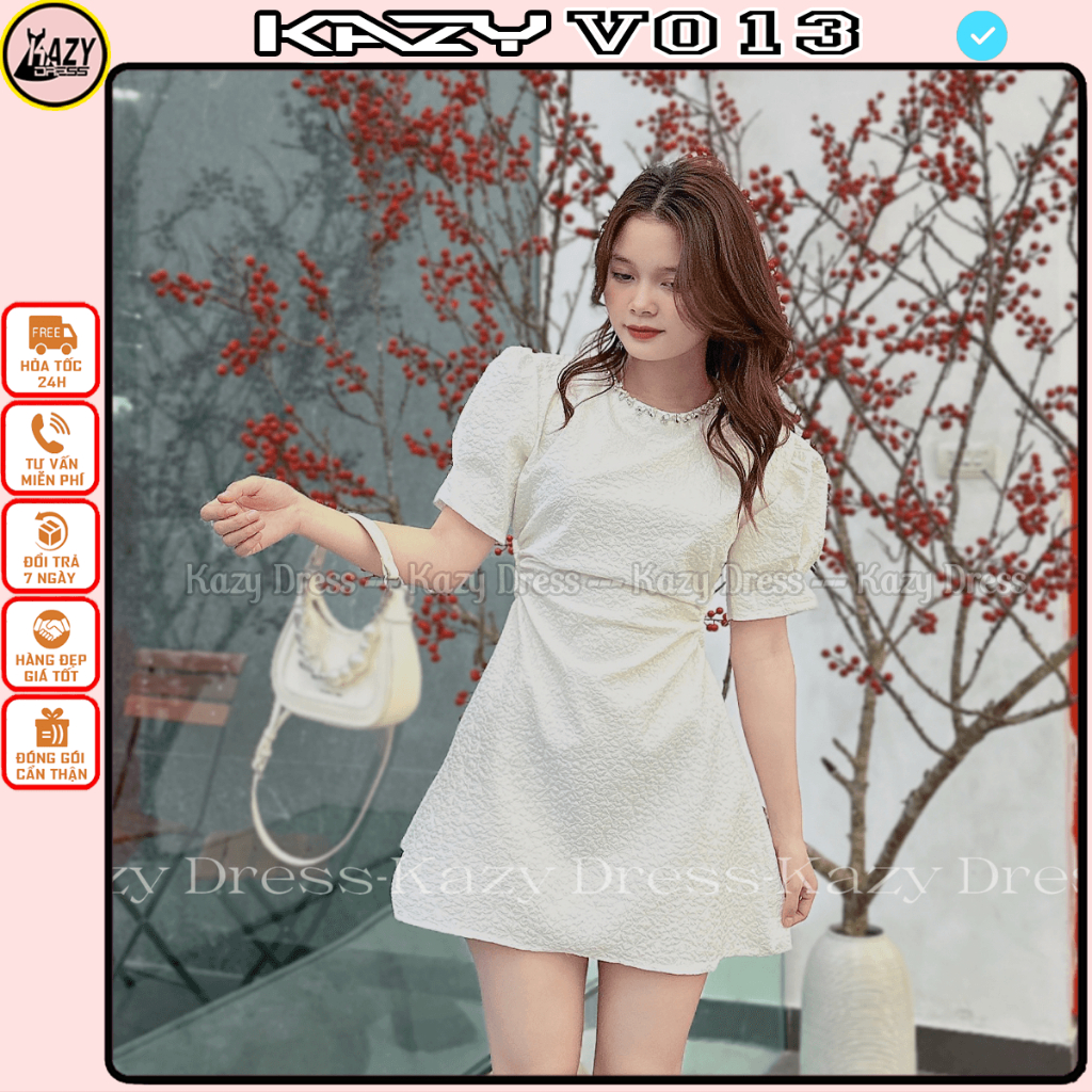 Váy xốp khoét eo cổ viền đá siêu phẩm KAZY STORE V013