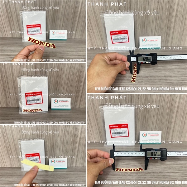 Tem đuôi dè sau Lead 125 đời 21, 22 zin chử Honda Đỏ nền trong 80mm