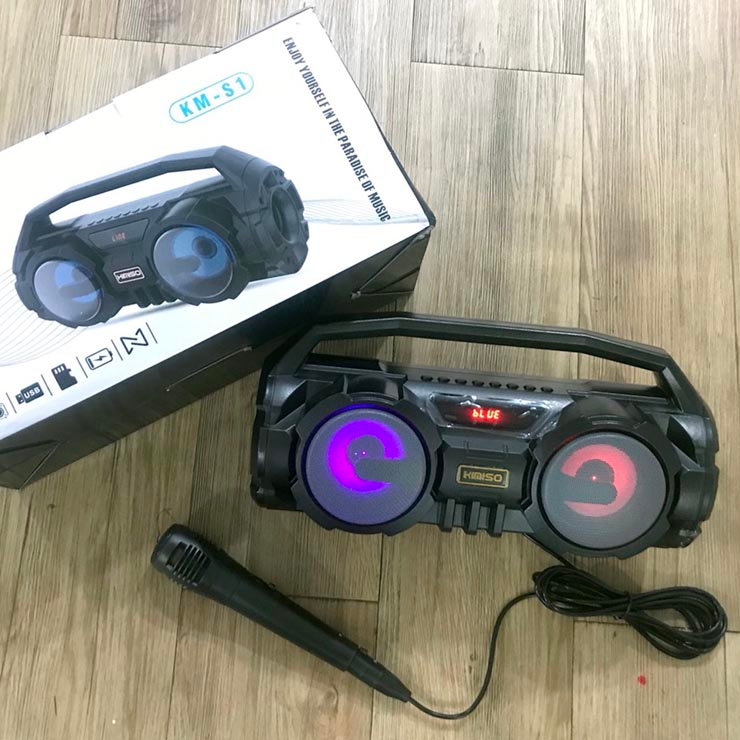 Loa Karaoke Bluetooth Xách Tay Kimiso KM - S1 - Loa Di Động Có Đèn Led Kèm Mic Và Dây CHính hãng bảo hành 12 tháng