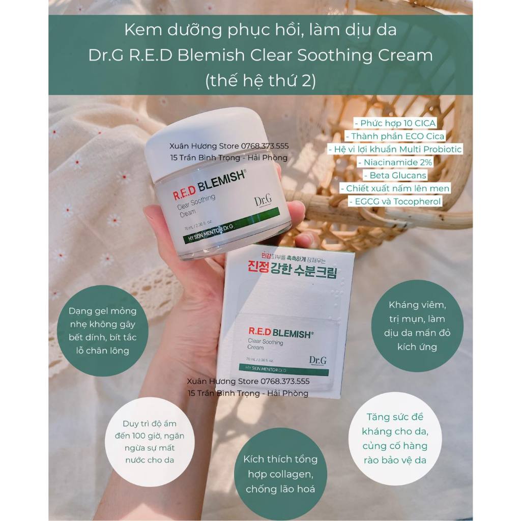 Kem dưỡng ẩm, phục hồi, làm dịu da Dr.G R.E.D Blemish Clear Soothing Cream