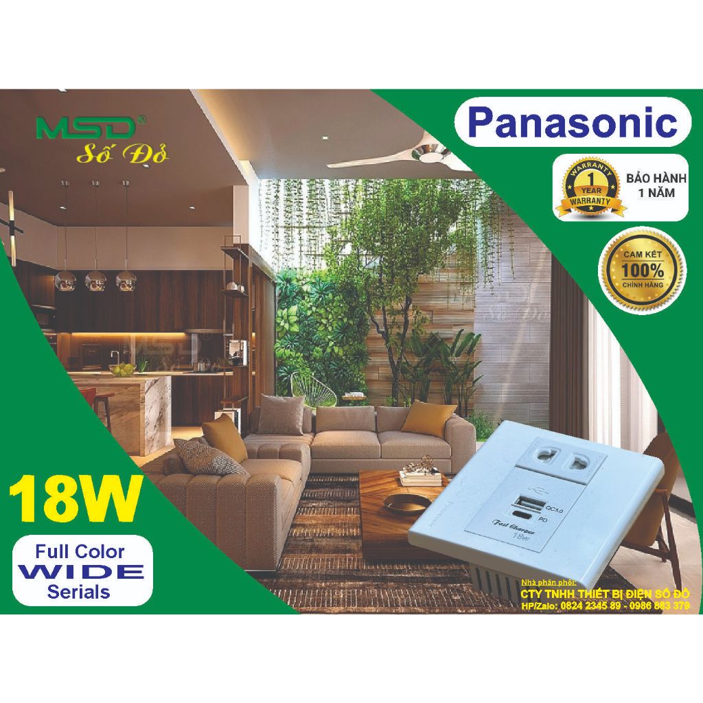SẠC NHANH 18W ÂM TƯỜNG - 2 CỔNG SẠC QC/PD MAX 3A/5VDC  VÀ 1 Ổ CẮM 2 CHẤU PANASONICS 16A250VAC