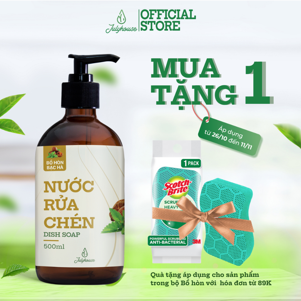 [Mới] Nước rửa chén hữu cơ chiết xuất Bồ Hòn và tinh dầu Bạc Hà 500ml JULYHOUSE khử mùi tanh