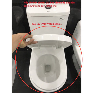 Nắp bàn cầu 1 khối HC rơi êm, nắp hơi bồn cầu nhựa trắng dày sáng bóng
