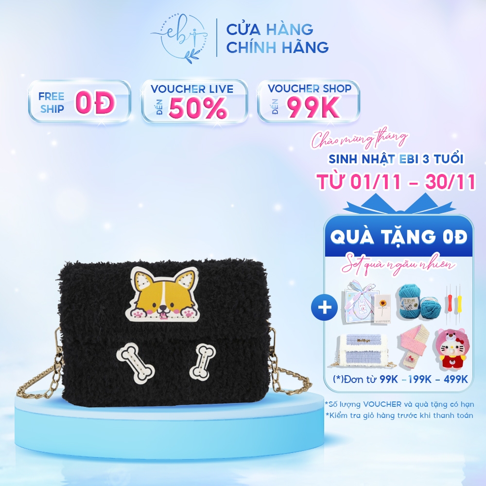 Túi Tự Đan Len Mác Gấu Chó ❤️ Ebi Store - Freeship ❤️ Set Phụ Kiện Túi Handmade Mác Corgi Siêu Dễ Thương - Diy Bag