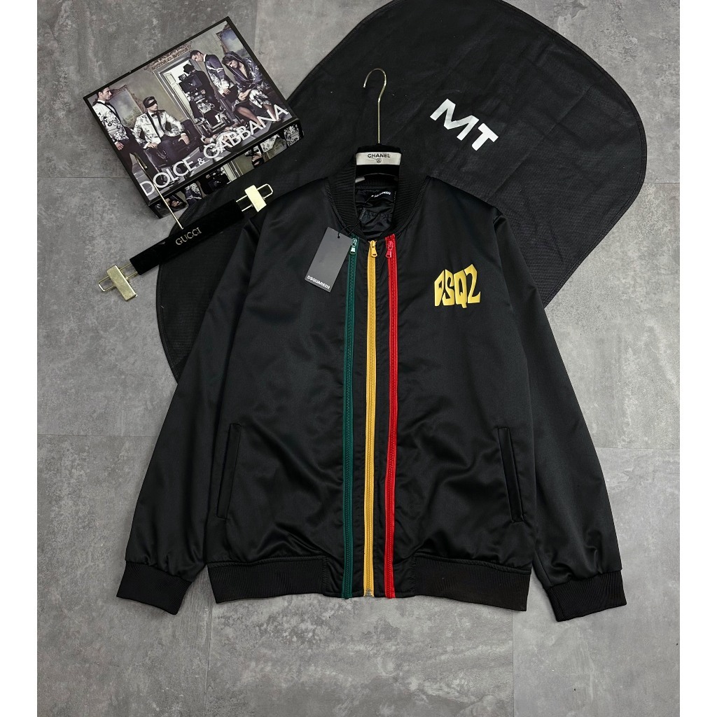 Áo Khoác Bomber Nam Đớt Si Que Phối 3 Khoá 3 Màu Siêu Đẹp - Áo Khoác Bomber Nam Đớt Si Que In Chữ Vàng Cao Cấp