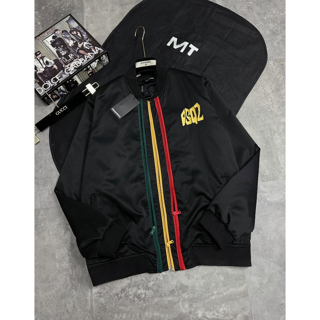 Áo Khoác Bomber Nam Đớt Si Que Phối 3 Khoá 3 Màu Siêu Đẹp - Áo Khoác Bomber Nam Đớt Si Que In Chữ Vàng Cao Cấp