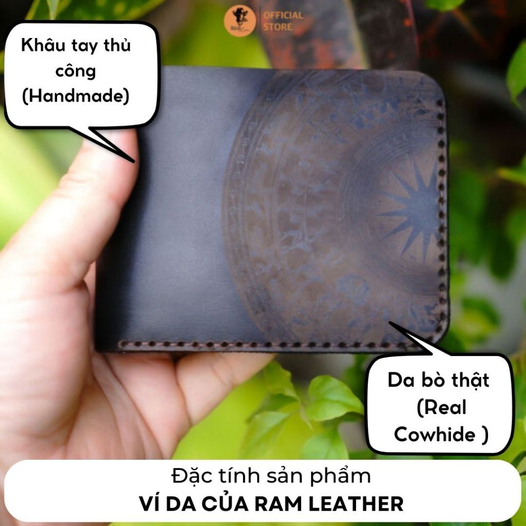 Ví trống đồng da bò vegtan nhuộm thủ công màu đen - RAM Leather