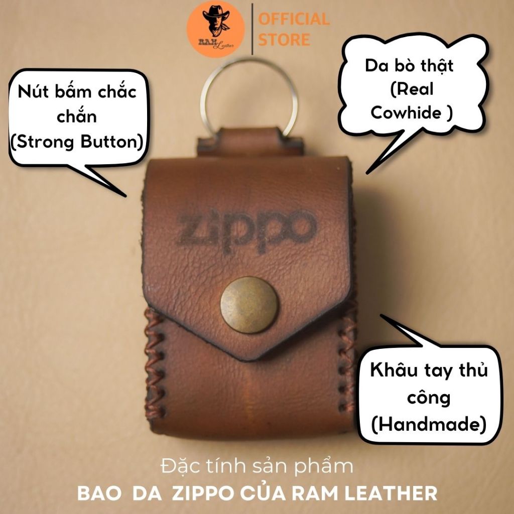 Bao đựng Zippo da bò màu nâu sáng - RAM Leather