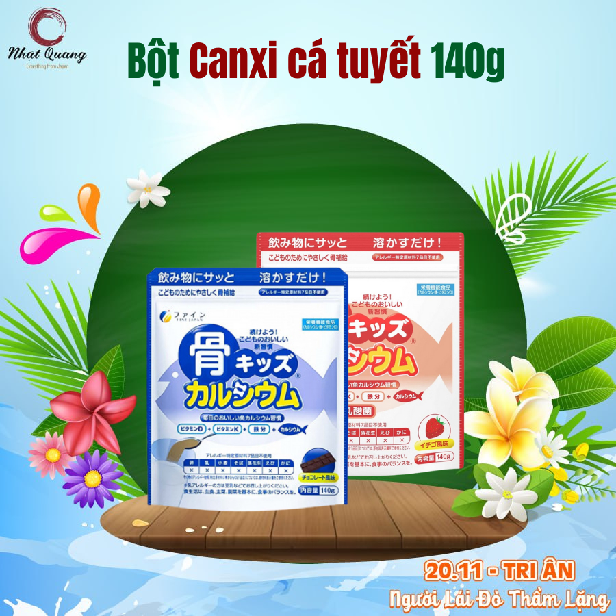 Bột Canxi Từ Cá Tuyết Nhật Bản Fine Japan 140G date tháng 8/2024 (mẫu mới bổ sung thêm vitamin C)