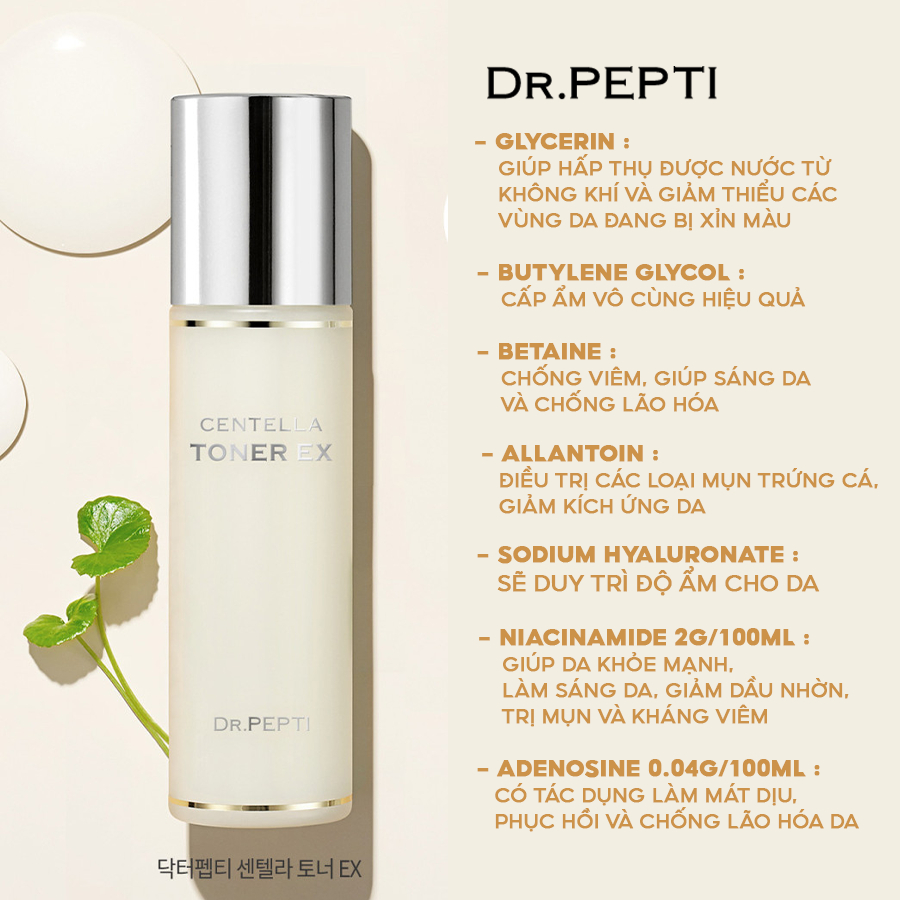 [Combo]Nước Hoa Hồng Dr.Pepti Centella Toner Ex & Kem Dưỡng Ẩm Dr.Pepti Centella Moist Soothing Gel Cream