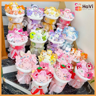 Bó hoa gấu nhồi bông đáng yêu kết hợp nhiều màu sắc