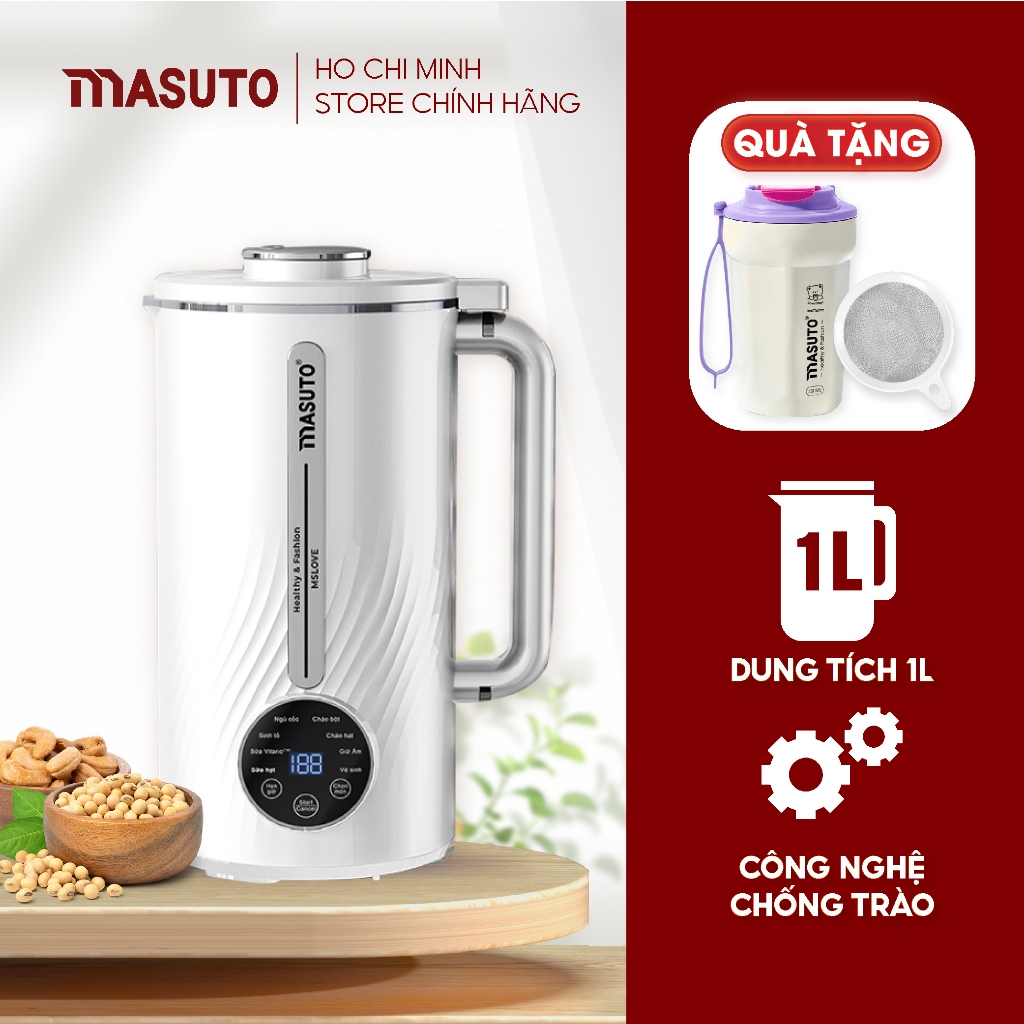 Máy làm sữa hạt Masuto 1L chống trào xay các loại hạt siêu nhuyễn mịn 8 chế độ nấu dễ vệ sinh