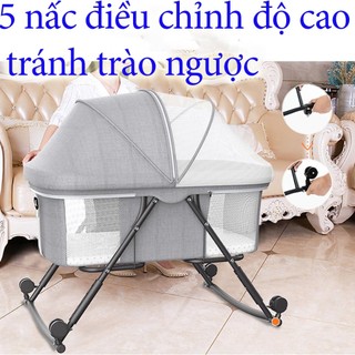 Nôi cũi vải gấp gọn kèm màn đệm gối cho bé sơ sinh tới 24 tháng tuổi loại 5 nấc điều chỉnh bền 5 năm