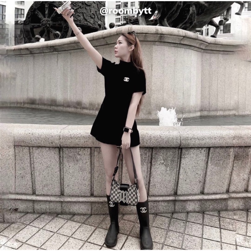 Váy Nhung Cứng Form A Kèm Tag Đá  Đầm Nhung Đen Form A 2 Lớp Sang Chảnh