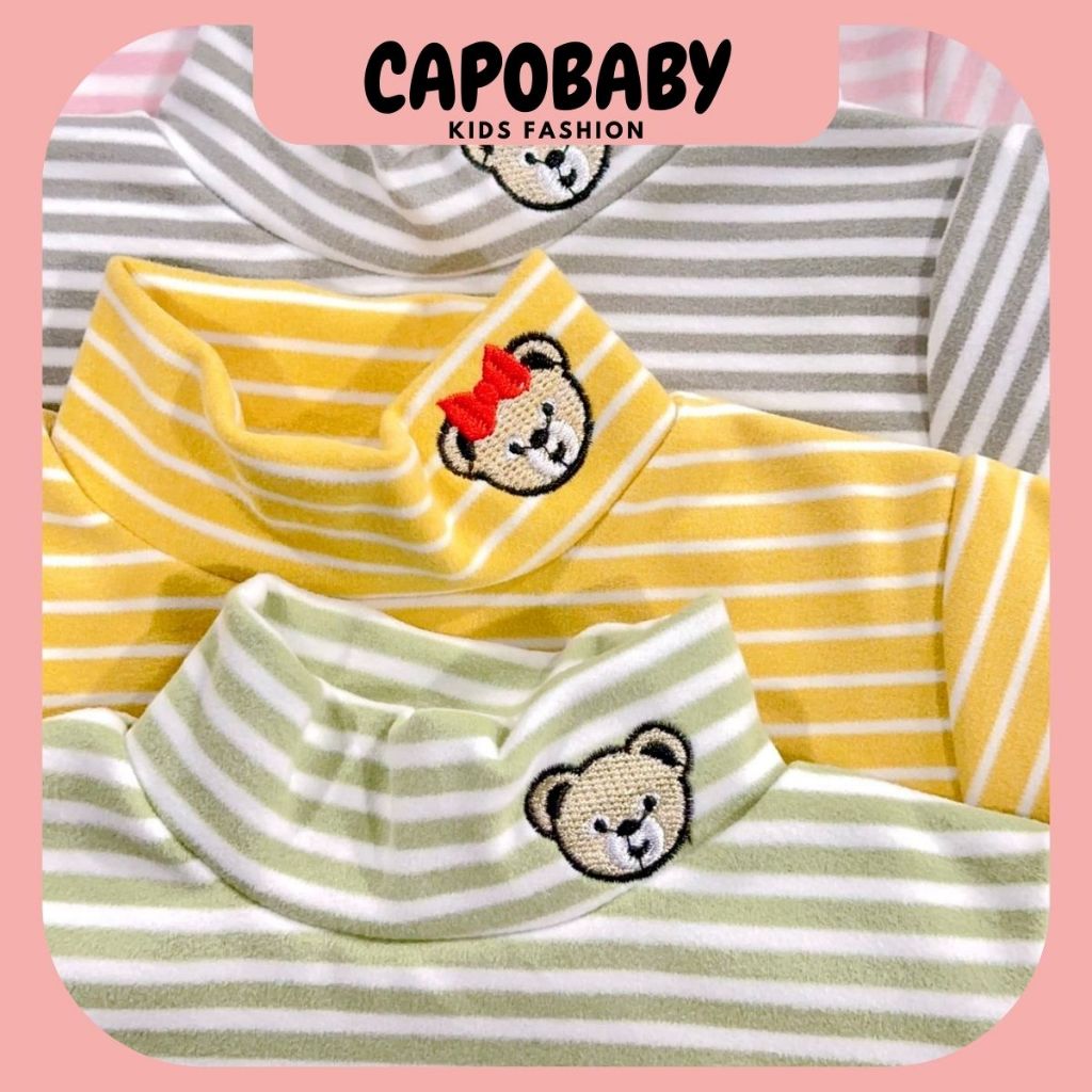 Áo giữ nhiệt cổ 3 phân thêu hình thú cho bé trai bé gái, bộ đồ rip lông 7-18kg