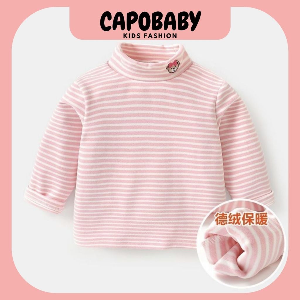 Áo giữ nhiệt cổ 3 phân thêu hình thú cho bé trai bé gái, bộ đồ rip lông 7-18kg