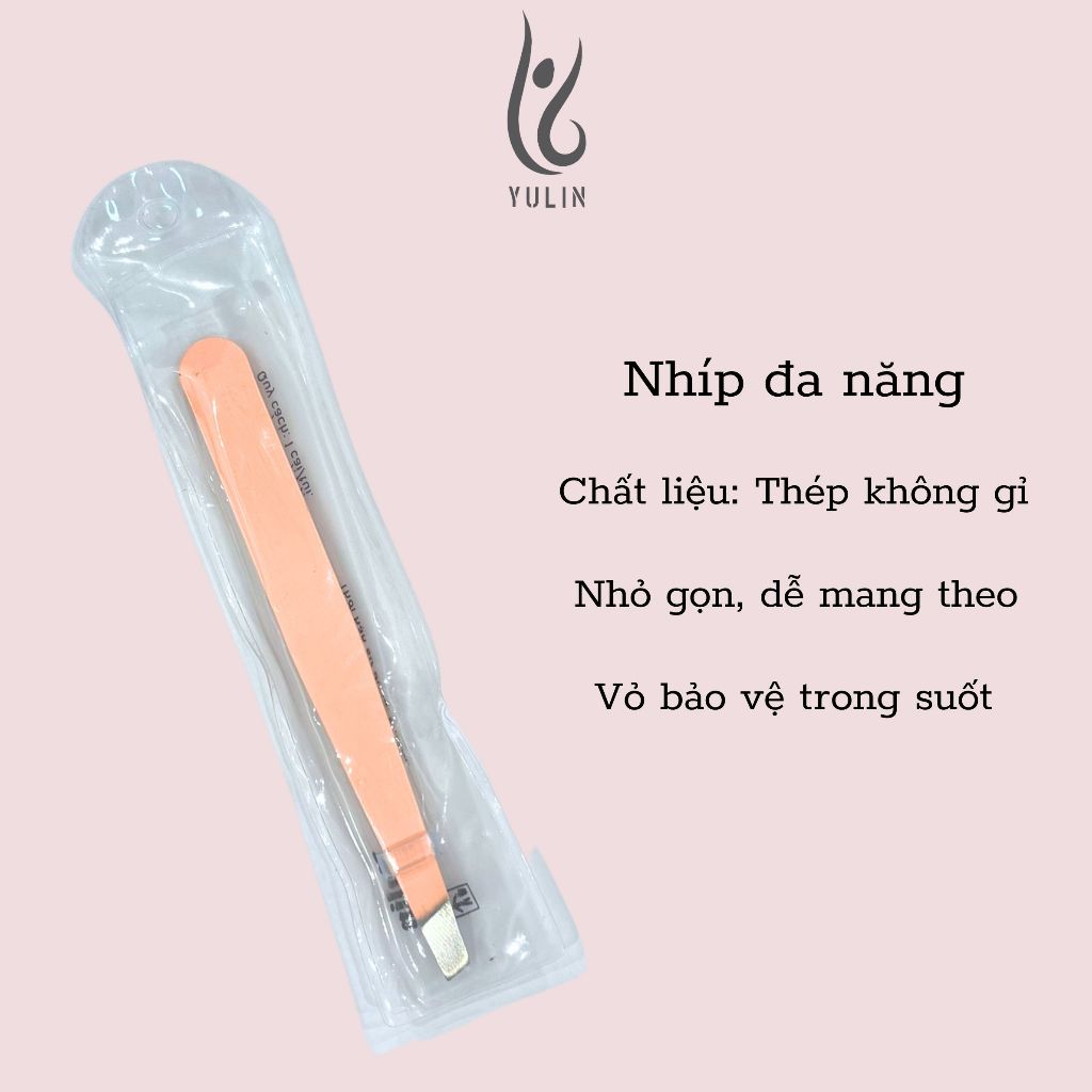 Nhíp đa năng YULIN, nhíp gắp mi bằng Inox màu hồng không gỉ siêu bền