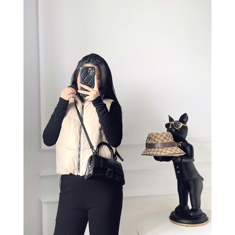 Áo gile nữ dáng ngắn, phao gile trần bông siêu ấm