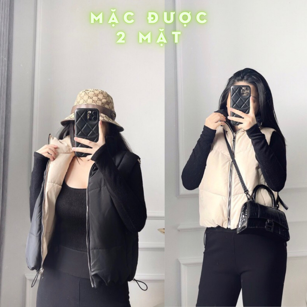 Áo gile nữ dáng ngắn, phao gile trần bông siêu ấm