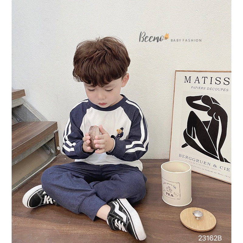 BỘ CUTE RÍP CHO BÉ TRAI HÀNG QC MỀM MẠI MULLI MÀI NÂU VÀ XANH QUẦN TÚI HỘP DÂY CHẠY VIỀN TAY