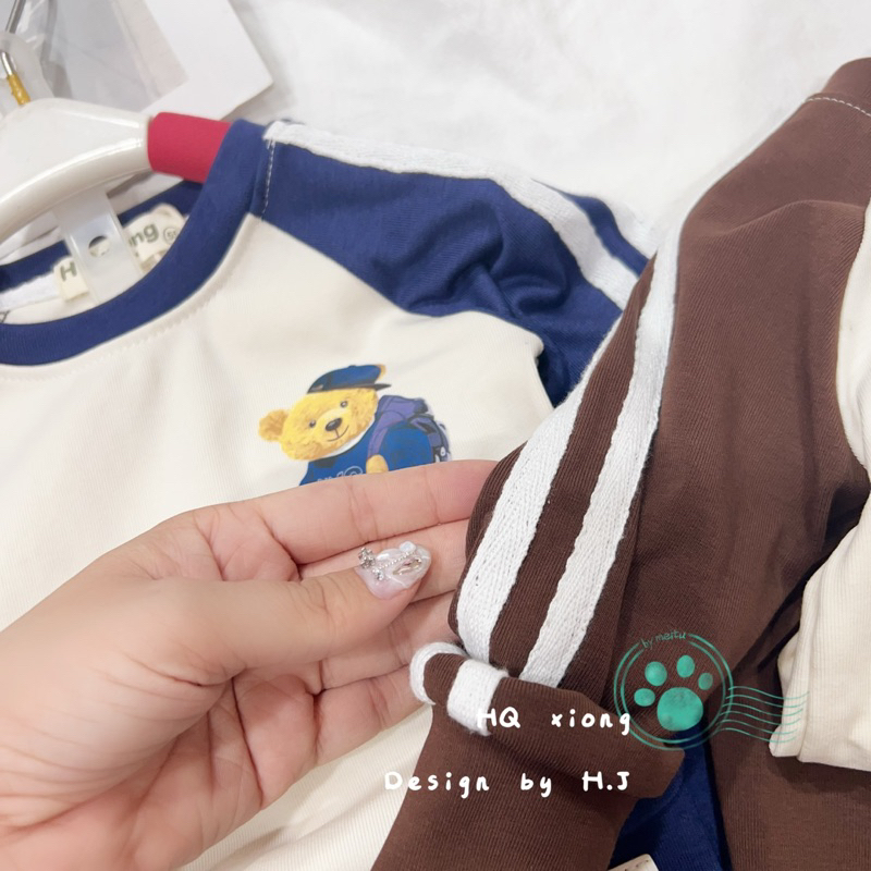 BỘ CUTE RÍP CHO BÉ TRAI HÀNG QC MỀM MẠI MULLI MÀI NÂU VÀ XANH QUẦN TÚI HỘP DÂY CHẠY VIỀN TAY