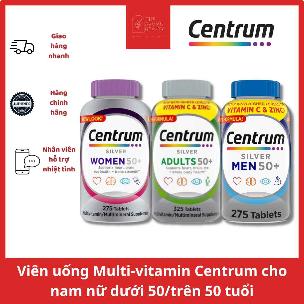 Viên uống Multi-vitamin Centrum cho nam nữ dưới 50/trên 50 tuổi