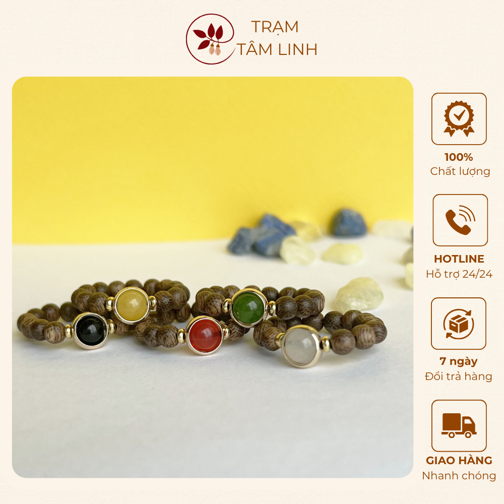 Nhẫn Trầm Hương mix đá 5 màu bản Mệnh - Free Size Nhẫn Trầm Hương và Đá Phong Thủy Theo Bản Mệnh