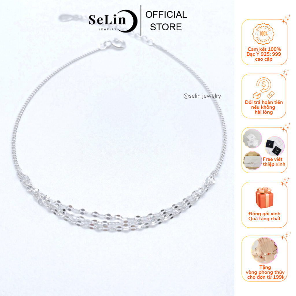 Lắc chân bạc vòng chân bạc nữ 925 dây mảnh đơn giản có thể điều chỉnh kích thước SELIN JEWELRY