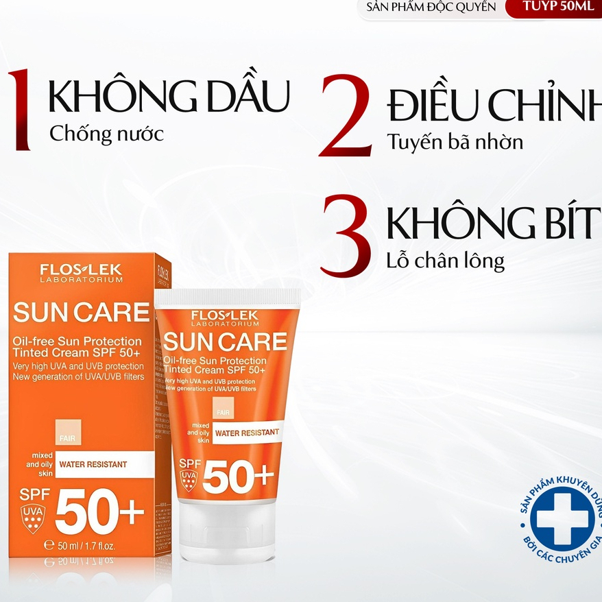 Kem Chống Nắng Cho Da Dầu Mụn Oil Free Sun Protection Tinted Cream SPF 50+ FLOSLEK Giúp Bảo Vệ Da Toàn Diện Tuýp 50ml