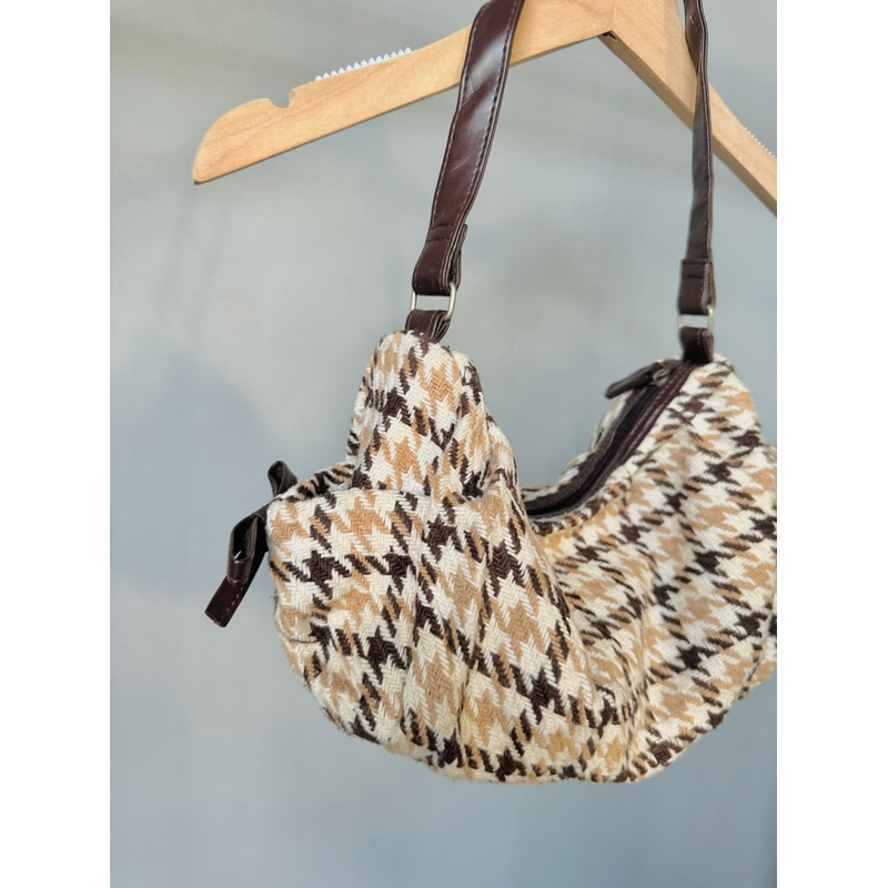 Túi đeo vai dệt phối dây da 2hand