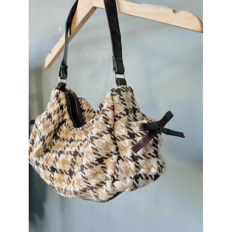 Túi đeo vai dệt phối dây da 2hand