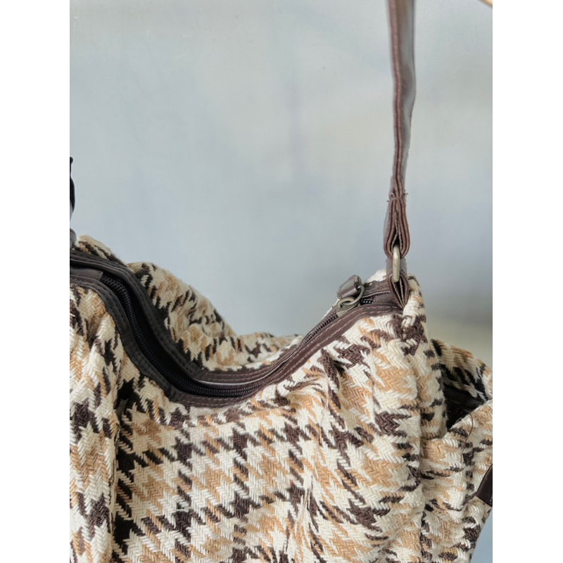 Túi đeo vai dệt phối dây da 2hand