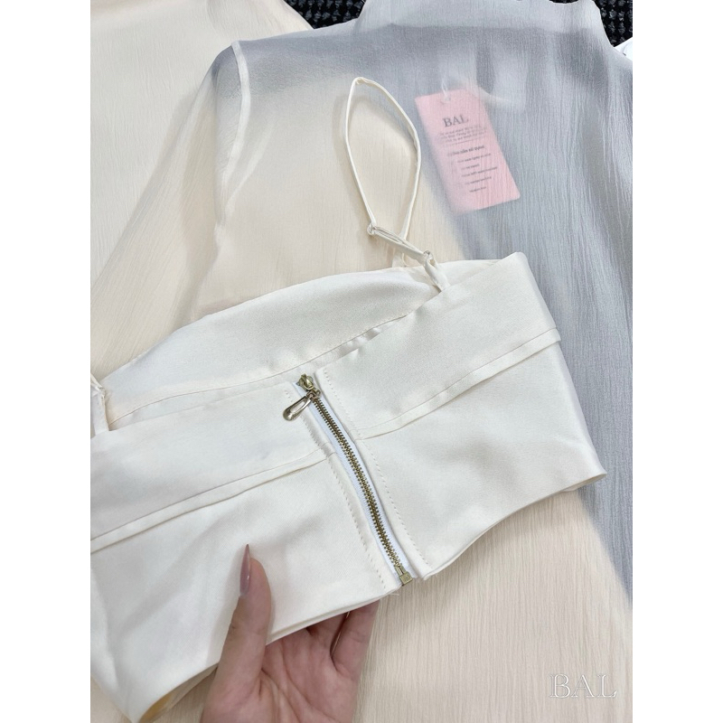 Set tơ voan 3 chi tiết áo voan mix chân váy midi thanh lịch tôn dáng ,set thiết kế tôn dáng mùa thu ảnh thật