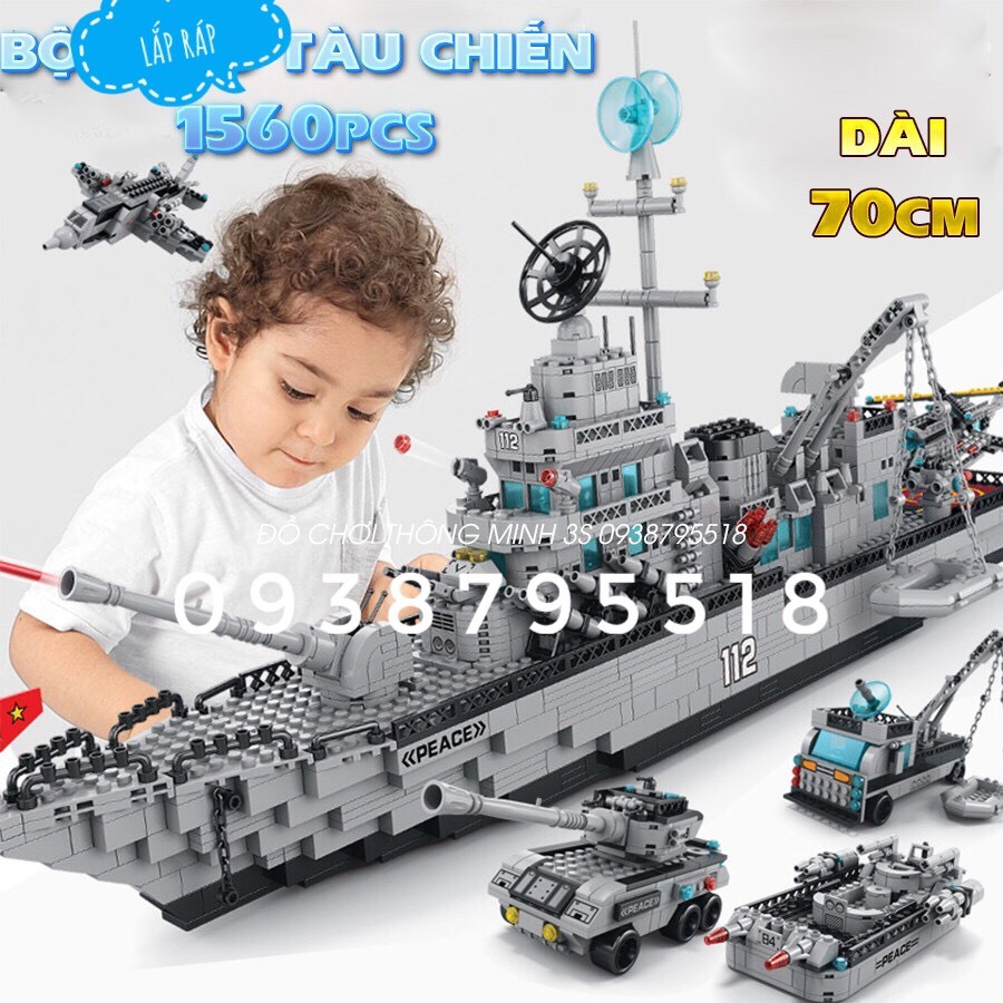 Hộp quà tặng đồ chơi lắp ráp mô hình tàu chiến 1560 chi tiết, đồ chơi lắp ráp thông minh chiến hạm 1560pcs