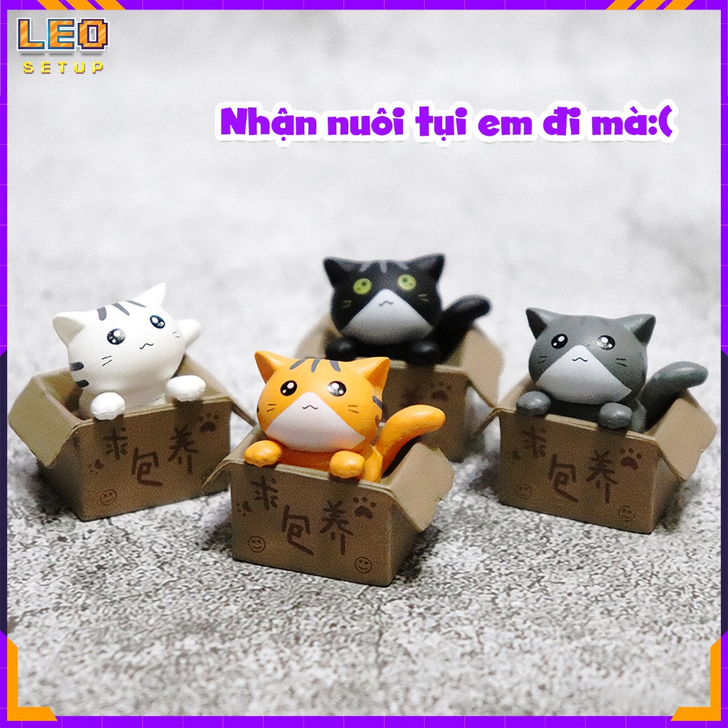 Mô hình mèo trong hộp, figure mini decor bàn học bàn làm việc, xe hơi trang trí nhà cửa tiểu cảnh mini terrarium