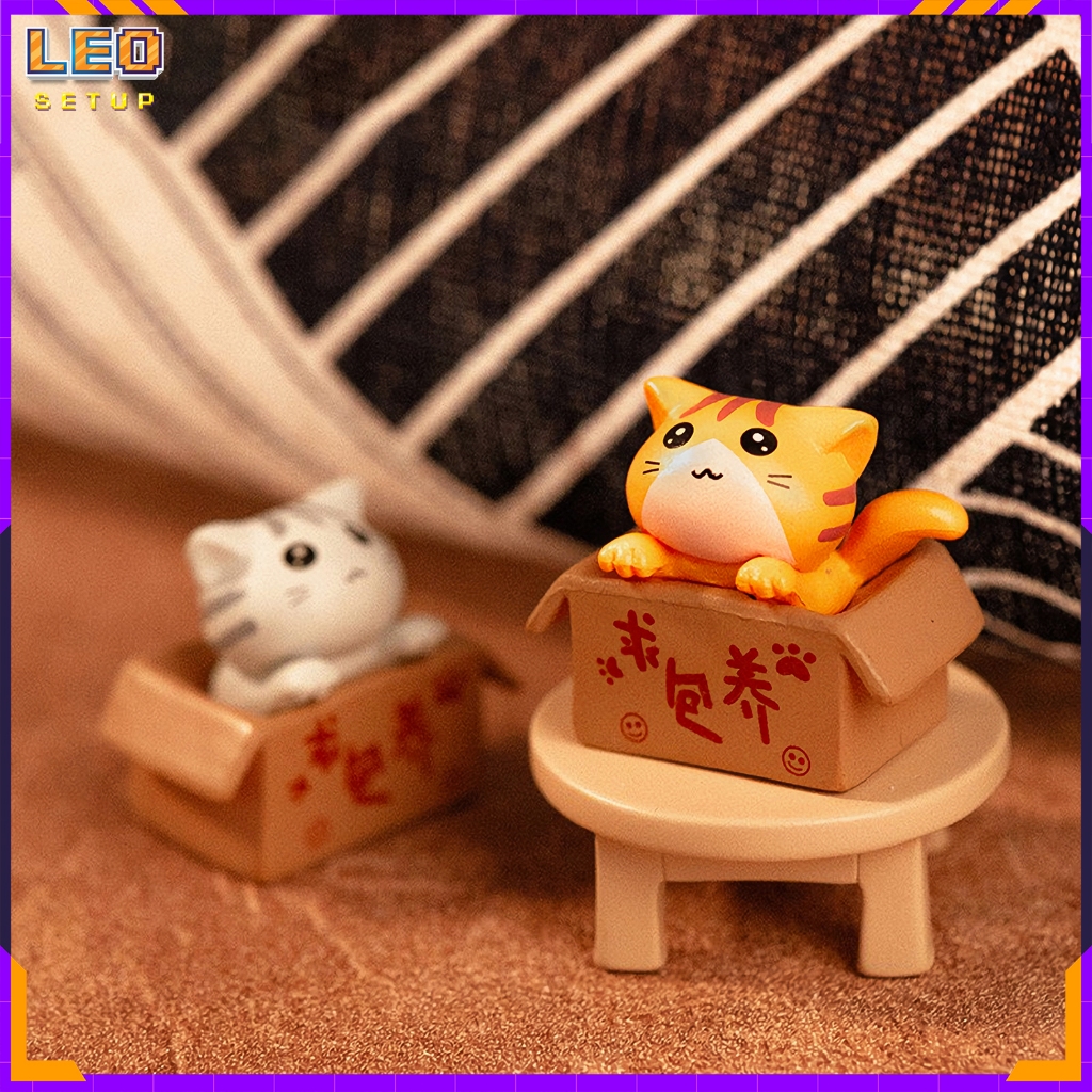 Mô hình mèo trong hộp, figure mini decor bàn học bàn làm việc, xe hơi trang trí nhà cửa tiểu cảnh mini terrarium