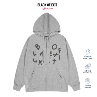 Áo Hoodie Zip Words BLACK OF EXIT Khoác Nỉ Mũ Kéo Khóa Nỉ Bông Cotton Unisex nam nữ Local Brand