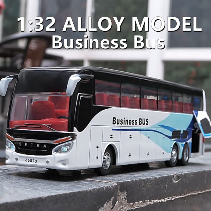Mô hình xe ô tô buýt chở khách Business Bus tỷ lệ 1:32 bằng hợp kim, đồ chơi xe buýt mở được cửa, cốp và có đèn âm thanh
